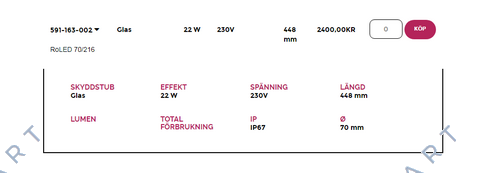 591-163-002  RoLED70/212 21,8W 230VAC 448 mm Glas